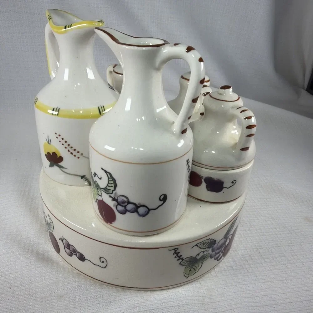 Vintage Nasco Del Coronado Condiment Caddy Set Fruit As Is Missing Tops No Spoon